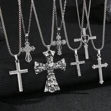 1pc Men's Fashionable Versatile Crystal Cross Necklace - Style 6 - View 1