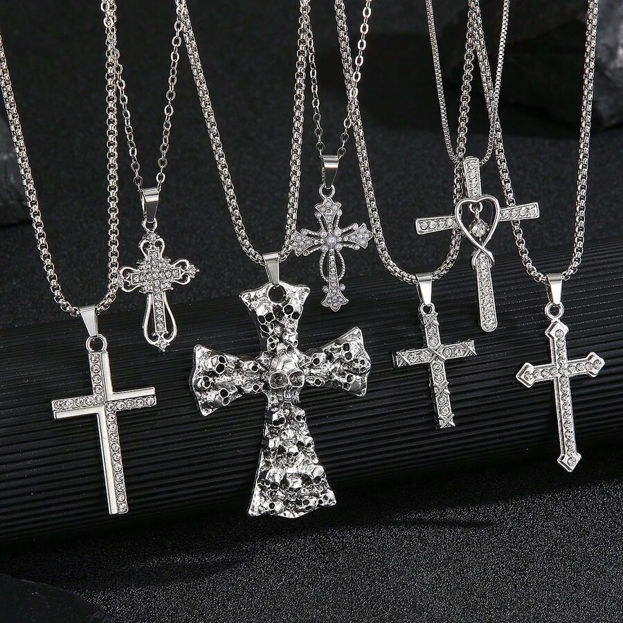 1pc Men's Fashionable Versatile Crystal Cross Necklace - Style 6 - View 1