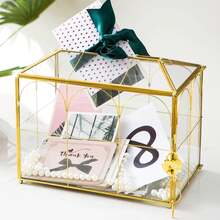 1pc Card Boxes With Slots Glass Wedding Greeting Card Box, 10.2 Inch Large Transparent Card Box, Gold Brass Gift Card Storage Box With Lock, Suitable For Wedding, Baby Shower, Birthday Party And Bridal Shower