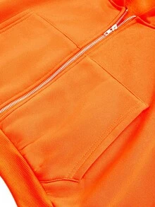 250g Strickstoff einfarbiger Reißverschluss Kapuzen Kurz Lässig Locker Sweatshirt, Frühling/Herbst