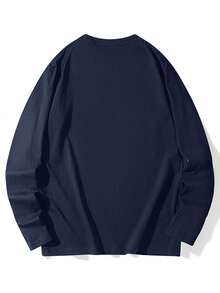 Women's Loose Fit Japanese Print Long Sleeve Cotton T-Shirt, Versatile For Spring And Autumn - Navy Blue - View 4