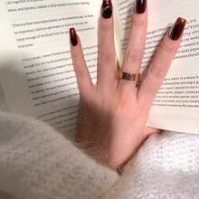 1枚经典条纹戒指，优雅复古风格男女通用情侣戒指，简约设计 - 金色 - 查看 2