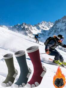 1/3 Pairs Men's Thick Thermal Lined Sports Mid-Calf Sports Socks, Autumn/Winter Thermal Hiking Skiing Running Crew Socks, Extra Long Thick Warm Winter Snow Socks, Cozy Socks - Multicolor - View 12