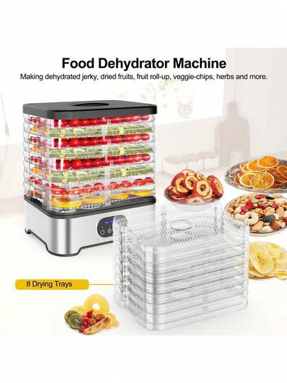8-Tray Food Dehydrator With Digital Timer And Temperature Control, Suitable For Making Jerky/Meat/Beef/Fruit/Vegetable, Pet Treats, Herbs And Yogurt, 400W