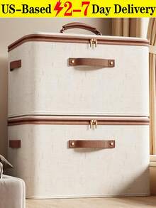 1pc Dustproof Storage Box With Lid Large Capacity Foldable Clothes Storage Box Double Thickness Moisture-Proof Storage Box, Under-Bed Storage Collapsible Closet Organizer Container, Fabric Organizer Box With Handles, Decorative Storage Boxes With Lids For Organizing Clothes, Books, File, White, Medium - 彩色 - 查看 1