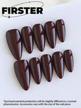 10pcs Medium-Long Almond Handmade Press On Nails,Fake Nails,Brown Nails,Simple Everyday Nails,Winter Press On Nails,Solid Color Nails,Poly Gel Nail Kit,Acrylic Press On Nails,Nail Reusable Nail Art Design Nail Products For Women And Girls
