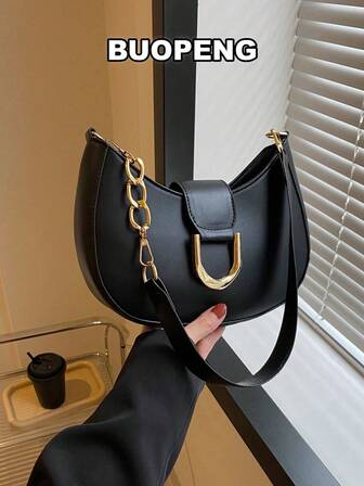 שחור PU בסגנון אופנה מתכת דקור נווד תיק Y2K לבד תיק נווד בצבע אחיד תיק יד אבזם טרנדי תפאורה ארנק בית השחי