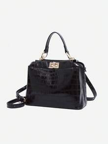 Crocodile Pattern Women's Bag 2025 New Style Simple Light Luxury Versatile High-End Women's Portable Kitten Bag - Black - View 5