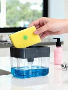 Complete Kitchen Soap Dispenser: Latex-Free Plastic, Freestanding Design With Pump, Sponge Holder & Bonus Sponge - Perfect For Easy Dishwashing - Multicolor - View 2