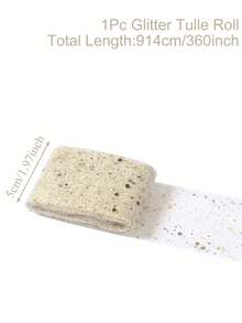 1pc Glitter Tulle Roll, Sparkling Tulle Ribbon, 15cm*914cm Fabric Ribbon, Including Cream, Black, Gold, Purple, Pink, Silver, Rose Gold And White Styles, Organza Tulle Scroll, DIY Craft Supplies, Wedding Decorations, Everyday Party Accessories, Birthday Party Supplies, Banquet Decorations, Wedding Chair Decorations,Wedding Ceremony Party Decorations - Multicolor - View 25
