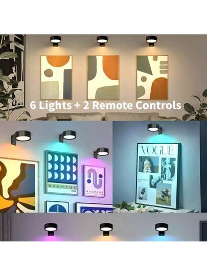 6/3/1pc Led Picture Verlichting Battery Operated, Wireless Painting Light, Wand Lamp Magnetic, Spotlight, Display Spotlight Remote Dimmable, Lighting Modes Art Frame Artworking Portrait, ative Puck Lights 150mAh Control view 5