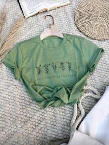 Men's Basic Unisex Streetwear T-Shirt Slim Fit Cotton Floral Design - 綠色 - 查看 2