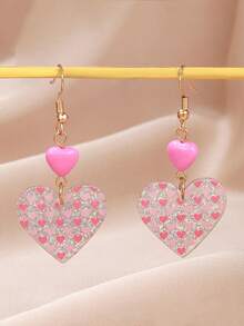 1 Cặp bông tai mặt trái tim màu hồng ngọt ngào và mát mẻ, phù hợp cho trang phục hàng ngày của phụ nữ, hẹn hò, tiệc tùng, ngày lễ tình nhân, bông tai thời trang - Hồng - Xem 5
