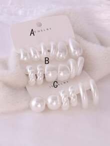 2-6-18pcs/Set Fashion Earring Set, CCB Material C-Shaped Hoop Earrings And Water Drop Stud Earrings Set, Suitable For Women's Daily Wear - White - View 2