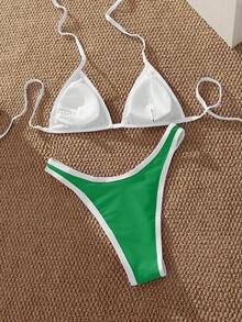 PEPPERMOLLY Nuovo bikini sexy a tinta unita con lacci alla nuca, costume da bagno estivo alla moda per donne