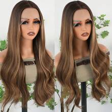 13x4 Ombre Blonde Wigs Blonde Wavy Lace Front Wigs HD Lace Frontal Wigs Elegant Blonde Lace Front Wig Pre Plucked Glueless Wig Breathable Cap Easy Install Wig Free Part Heat Resistant Fiber Wig For Women Girls Halloween Christmas Party Vacation Daily Used 28 Inch - 漸層棕色 - 查看 3