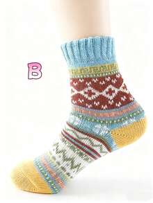 5 Pair Of Printed Thickened Socks, Comfortable And Warm Christmas Mid-Calf Socks, Women's Socks, Multiple Styles To Choose From - Soft And Durable, Suitable For Cold Weather Outdoor Activities - Nhiều màu - Xem 4