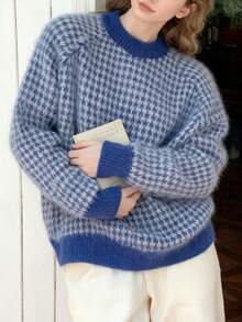 Dentro y fuera de los dos desgaste coreano jersey estudiantes sueltos viento perezoso Pullover suéter de punto tops Jersey versátil de estilo coreano para otoño/invierno, ideal para combinar con otras prendas, de corte holgado y estilo estudiantil, con mangas largas. - azul real - Ver 8