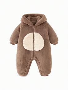 mini bala Baby Coral Fleece Romper Warm Cute Animal Style Jumpsuit Winter 2025 - Coffee - View 5