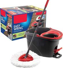 Fregona de microfibra con escurridor EasyWring, sistema de limpieza de suelos con cubo, rojo, gris, estándar - Trapeador giratorio Easywring y cubo + 1 repuesto adicional - Ver 12