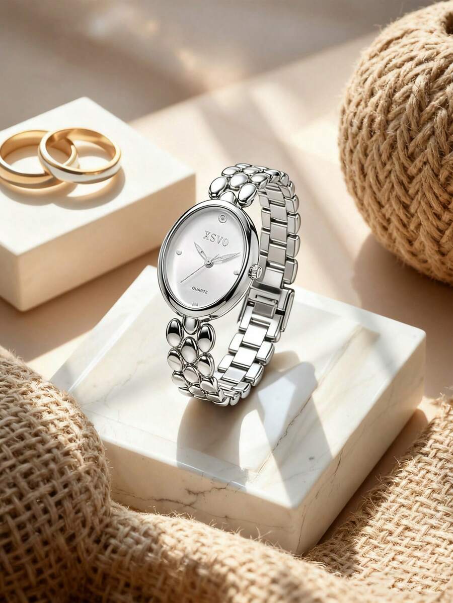 1只小巧椭圆形表盘石英女表，奢华时尚，适合日常佩戴，生日礼物，女士礼物，年末促销，双十一，节日礼物（不含礼盒） - 均碼 - 查看 1