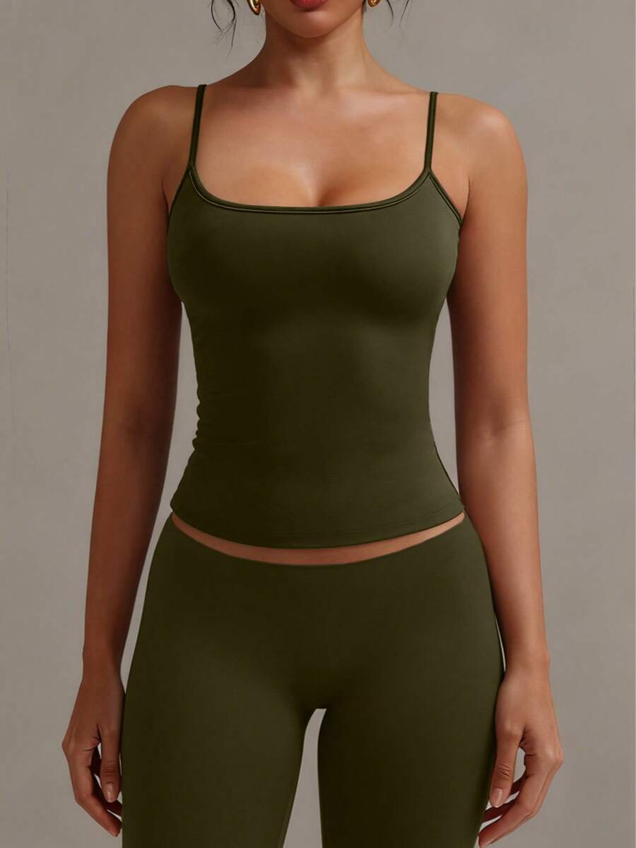 XLLAIS Áo hai dây hở lưng gợi cảm dành cho nữ, áo tank top hai dây co giãn thoải mái mùa hè - xanh quân đội - Xem 1