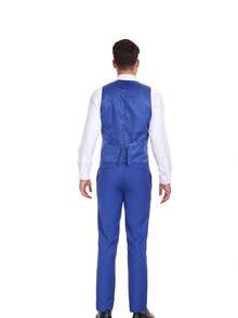 WindsorQuad Bộ vest nam 3 mảnh Furuyal, trang phục lịch lãm màu trơn dáng ôm dành cho quý ông, bao gồm áo gile, quần tây và cà vạt, phù hợp cho công việc, đám cưới, tiệc tùng, các dịp trang trọng, màu xanh hoàng gia, cỡ XS-3XL. - Xanh đậm - Xem 3