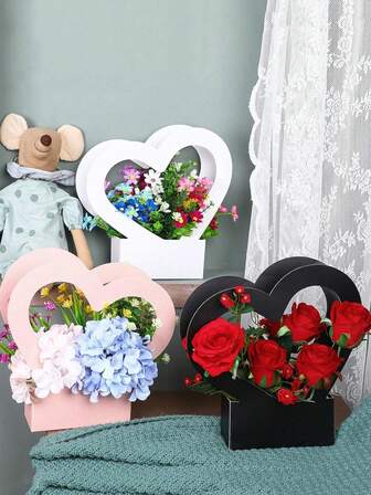 1pc Heart-Shaped Flower Box With Handles - Elegant Folding Bouquet Gift Packaging Box For Proposal, Wedding, Anniversary Celebrations, Mother's Day, Valentine's Day & Engagement Party Favors Decorations