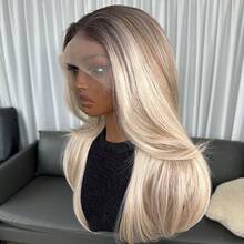 Kanekalon Futura Hair Blonde Ombre 13x4 Synthetic Lace Front Wigs For Women 20 Inch Medium Long Wavy Curtain Bangs Glueless Kanekalon Hair Resistant Synthetic Hair Wigs Middle Part 150% Density HD Transparent Wear And Go Wigs Heat Resistant Fiber Wigs For Women Daily Party Vacation Holiday Use - Blonde Ombre - View 10