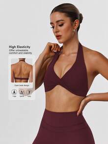 Sodalemon Women's Twist Back Workout Top, V-Neck Padded Solid Color Yoga Casual Sports Bra Spring - 紫色 - 查看 10