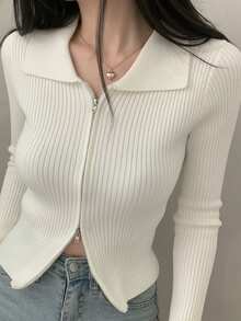 2025秋冬季女士针织开衫，双面拉链款