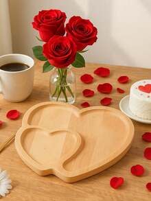 1个双层心形木质托盘 - 迷人的心形设计托盘，适用于婚礼、情人节装饰、家居厨房用品、婚宴餐桌装饰，现代风格托盘