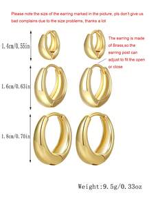 3 对时尚几何圆形和五角星设计开口铜合金耳环套装，适合女士，适合送礼、节日和日常使用 - 金黃色 - 查看 6