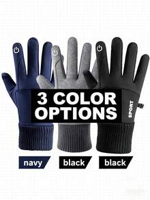 1 Pair Women's Warm Full Finger Gloves, Warm Lining, Anti-Slip, Waterproof, Letter Decor, Windproof, Suitable For Outdoor Sports, Cycling In Winter
