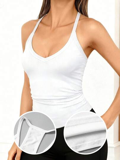 Nueva llegada Camiseta de tirantes de unicolor, tela acanalada, camiseta interior ajustada sexy, top versátil para capas