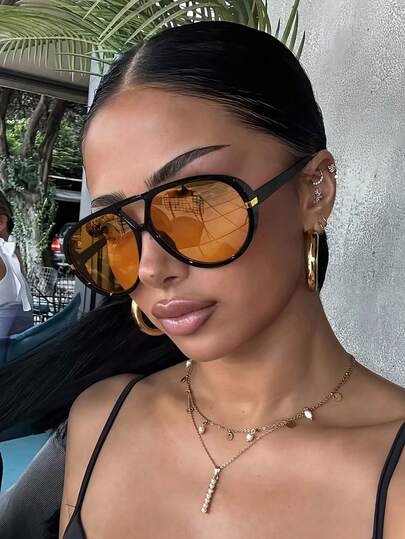 2PCS Women's Double-Bridge Frame Aviator Fashion Glasses, Featuring Tinted Lenses And Oversized Frames For A , Fashionable Look. Perfectly Suited For Festive Occasions, Parties, And Outdoor Activities