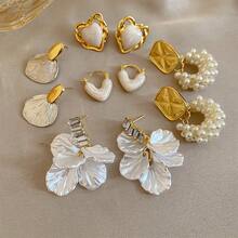 Andkiss 5对优雅水晶花瓣和油滴心形吊坠耳环套装 - 白色 - 查看 11