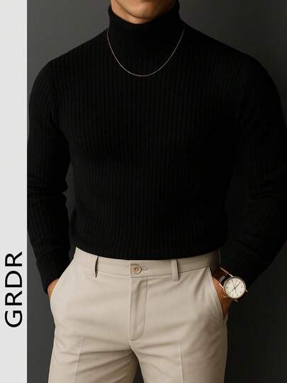 GRDR Herren Regular Fit Pullover mit Stehkragen und Langarm, vielseitig für den täglichen Gebrauch geeigneter gestrickter Pullover