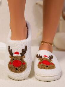 New Christmas Deer Plush Home Shoes Indoor And Outdoor Warm Slippers - Red - View 2