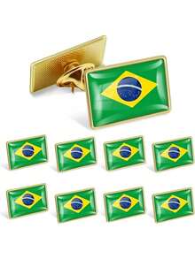 8件套 各国国旗金属方形徽章胸针配件