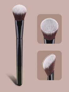 1pc Angled Blush Brush, Soft Fiber Hair, Natural Makeup Application, Suitable For Beginners - Black - View 1