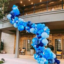 40 palloncini blu a coriandoli, palloncini in lattice metallizzato blu da 10/12 pollici, set con nastro bianco per feste di compleanno, matrimoni, feste a tema blu, decorazioni per laurea - Blu - Visualizzare 4