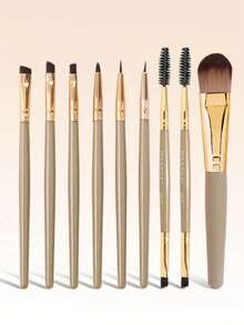 MAANGE Set de 2 piezas/3 piezas/6 piezas/8 piezas/9 piezas de brochas de cejas de doble punta, herramientas de maquillaje de fibra suave, conveniente para llevar, esencial para viajes, regalos - Dorado - Ver 3