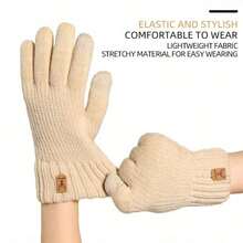 1 Pair Of Knitted Gloves - Elastic Solid Color Simple Style, Warm And Cold-Proof, Outdoor Cycling Touchscreen Gloves, Suitable Daily Use, Mother's Day, New Year, Unisex - Màu Khaki - Xem 8