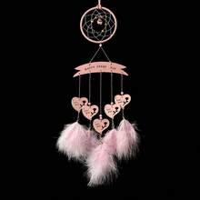 Atrapasueños de plumas con forma de corazón de cuentas de colores, decoración colgante para pared, dormitorio, sala de estar o hogar. - Rosa - Ver 1