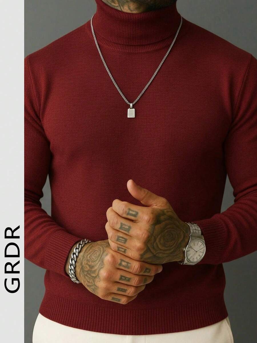 GRDR 男士圆领长袖毛衣，百搭日常针织套头衫