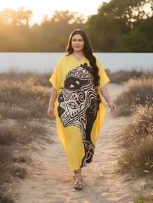Gypsie Blu Kaftan Dress For Women  Beach Swimsuit Coverup Lounge Wear Housedress Long Caftan - 黃色 - 查看 7