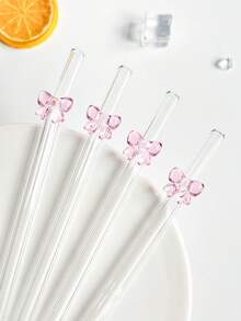 1/2/4/8支装可爱粉色蝴蝶结玻璃吸管，可重复使用弯曲加厚透明玻璃吸管套装，适用于水杯、奶茶、咖啡、果汁、冰沙，适合家庭、餐厅、单身派对、婚礼、鸡尾酒会、返校季、礼品等场合。 - 款式1 - 查看 6