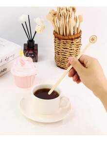 30支装圆形木质饮料搅拌棒 - 带图案，高品质咖啡店级饮料搅拌棒，木质咖啡搅拌棒，适用于咖啡饮品、牛奶食品搅拌、生日派对装饰、下午茶餐具配件、派对餐桌装饰，可清洗并重复使用