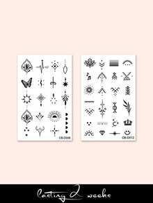 STARTTOOS 2pcs Semi-Permanent Finger Tattoo Stickers, Y2K Floral & Celestial Small Patterns, 1-2 Weeks Waterproof, DIY Finger, Ear, Shoulder, Neck, Collarbone Fine Line Temporary Tattoos - Blue - View 4